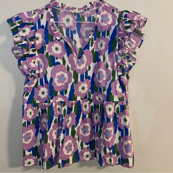 JODIFL Pink and Blue Ruffled Sleeveless Blouse - Picture 2 of 5